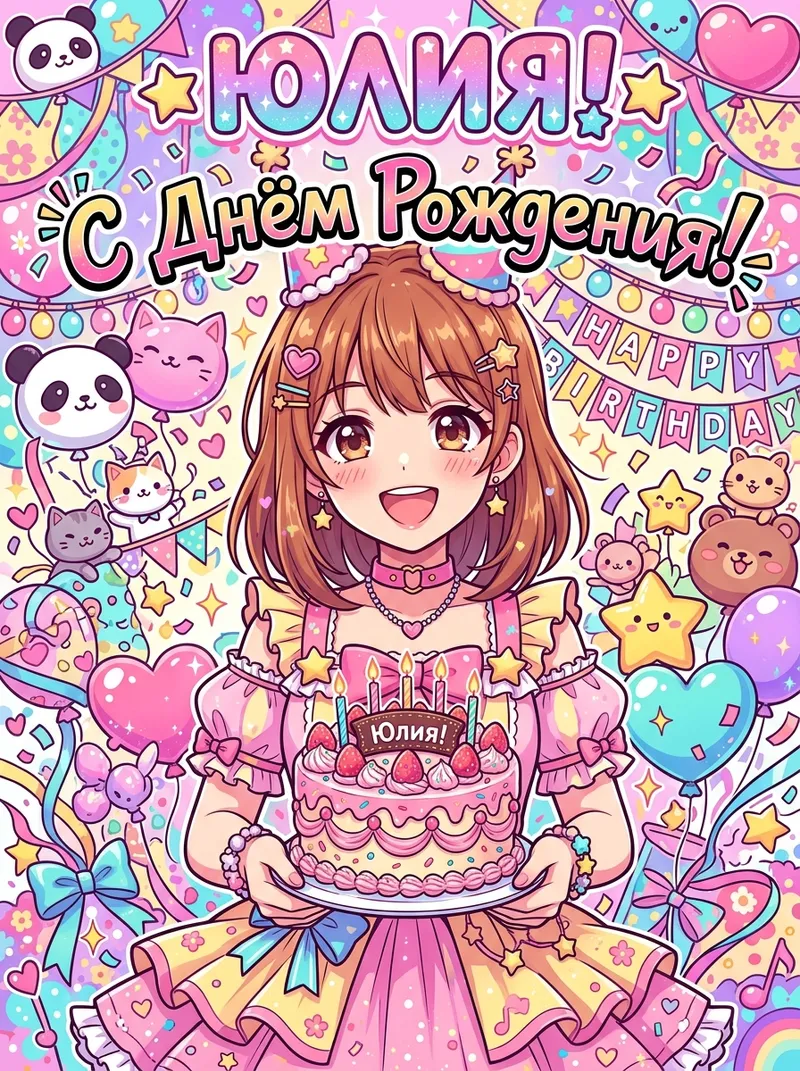 Открытка с Днём рождения — Аниме Каваи