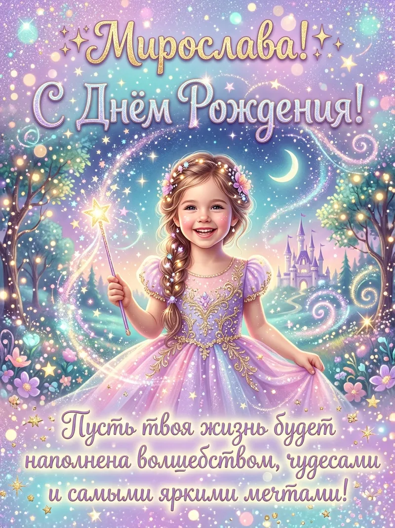 Открытка с Днём рождения — Сказочный стиль
