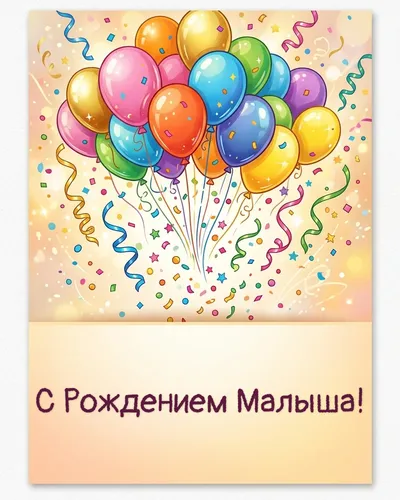 Открытка с рождением малыша: яркое конфетти и воздушные шары с надписью "It a boy!/girl!"