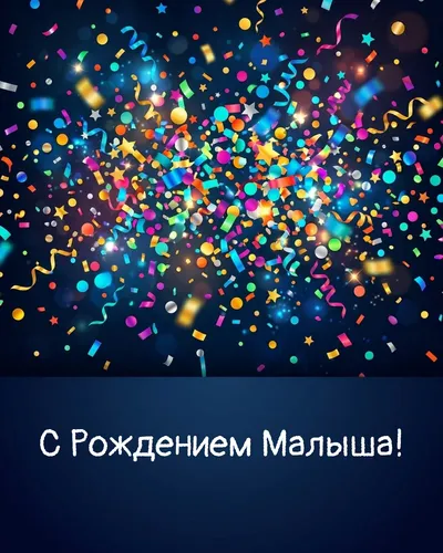 Открытка с рождением малыша: яркий салют и конфетти над роддомом — счастливое событие!