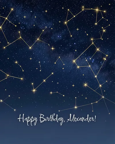 Birthday card for Alexander — starry