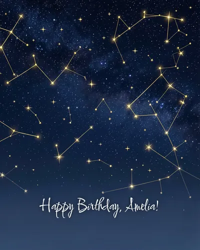 Birthday card for Amelia — starry
