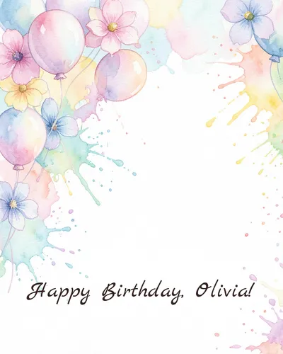 Birthday card for Olivia — watercolour